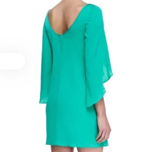 Milly Silk Aqua Blue Green Blue Butterfly Sleeve Scoop Back Column Mini Dress 0 - Picture 3 of 15